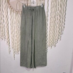 Karamel NWT Sage Green Linen Pant with Front Wrap Slit Size One Size